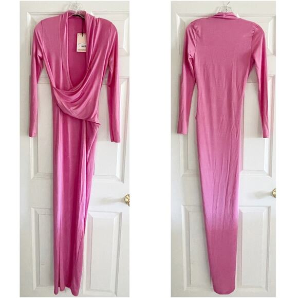 NWT Missguided Pink Slinky Drape Front Maxi Dress - Picture 4 of 7